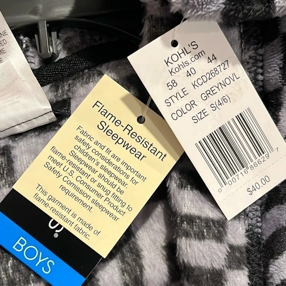 🆕 Cuddl Duds Boys Hooded Robe Black Gray Checkered S(4-6) Belted Cozy Winter